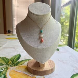 Bohemian Beaded Turquoise Beige Fruit Peach Czech Glass Jade Casual Necklace